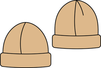 Tan knit beanie, cozy winter hat, folded brim design, stylish headwear, warm fabric, casual fashion accessory, outdoor clothing, minimal style