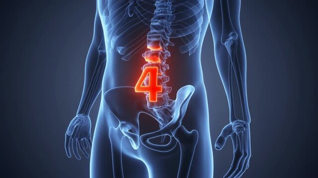 Lumbar Spine L4 Vertebrae Highlighted in Human Skeletal System Animation
