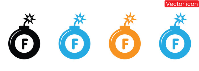 Explosive Bomb Icons with Letter F Ignite Your Designs,Bomb icon set. bomb vector and glyph icon. bomb icon with a burning wick. exploding bomb weapon vector icon design.