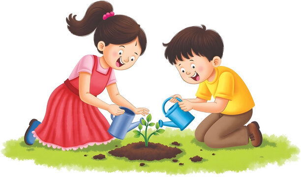 Kids Planting a Sapling Together