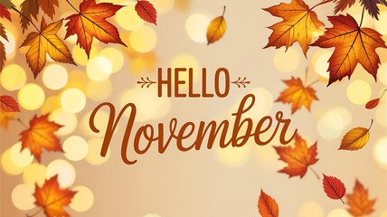 Warm and inviting autumn scene with falling leaves and bokeh lights welcoming the month of november