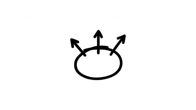 Black circle marker doodle with arrow animation on transparent background. 4K Video