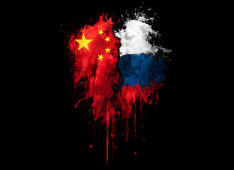 Abstract paint splash blend of China and Russia national flags