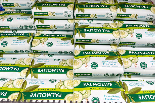 Bar, Montenegro, 2 October 2025, Palmolive soap shelf cosmetic supermarket store