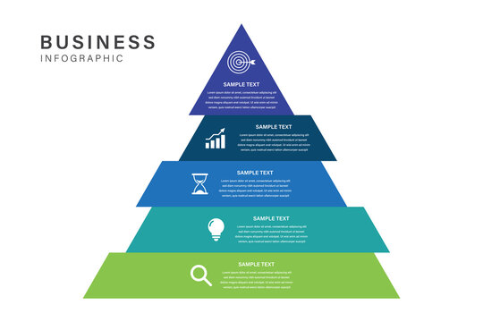 5 Level Pyramid Infographic with Business Icons and Color Gradient Design