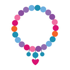 Colorful Beaded Necklace Vector with Heart Pendant.