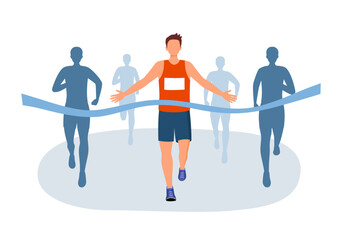 Winner finish line. Run sportsmen competition concept vector illustration. Marathon race. 