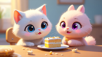 two animals sharing their food : "Sharing is Caring" , Generative AI