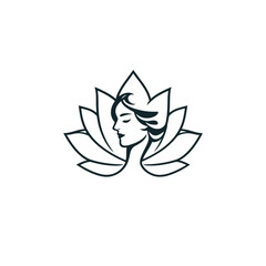 Elegant logo depicting a woman's face and neck emerging from a stylized lotus flower.