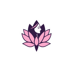 A stylized logo featuring a woman's profile within a lotus flower.