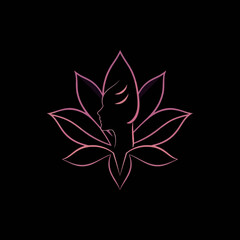 A stylized logo featuring a woman's silhouette within a lotus flower design.