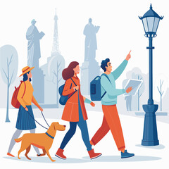 Playful Dog Illustration Exploring City Streets A vibrant and detailed design featuring a happy dog enjoying an urban adventure perfect for various creative projects