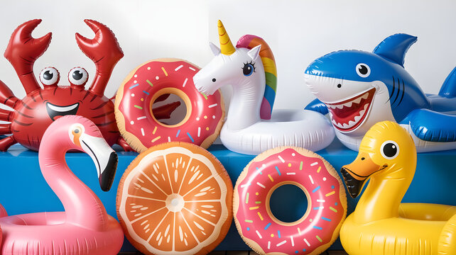 Assortment of inflatable pool floats