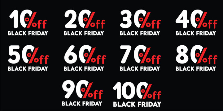 black friday discount labels set | percentage off sale badges | 50 percent off 10% 20% 30% 40% 50% 60% 70% 80% 90% offer stickers