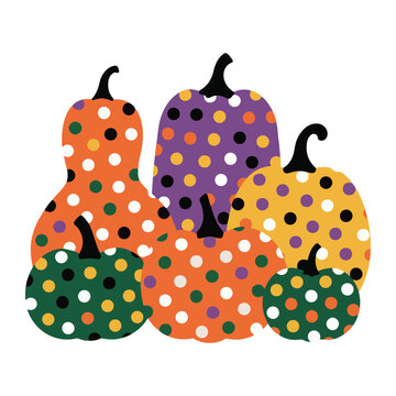 Stylized Polka Dot Pumpkins Vector. Modern Thanksgiving and Fall Festival Graphic.	
