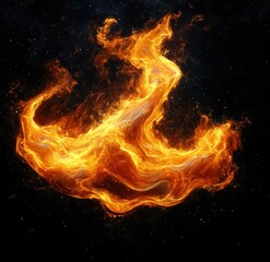 Fototapeta premium Vivid swirling flames with glowing orange and yellow hues creating dynamic patterns against a dark background evoking intense energy and movement