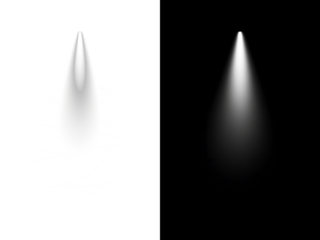  Dynamic dual spotlight effect with a downward beam, featuring a subtle shadow on white and a bright glow on black, ideal for highlighting content or creating dramatic illumination in designs