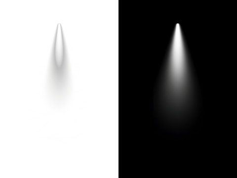  Dynamic dual spotlight effect with a downward beam, featuring a subtle shadow on white and a bright glow on black, ideal for highlighting content or creating dramatic illumination in designs