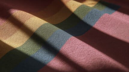 Gentle rainbow flag fabric background with soft, colorful stripe pattern. warm light and shadow create hopeful and peaceful feeling