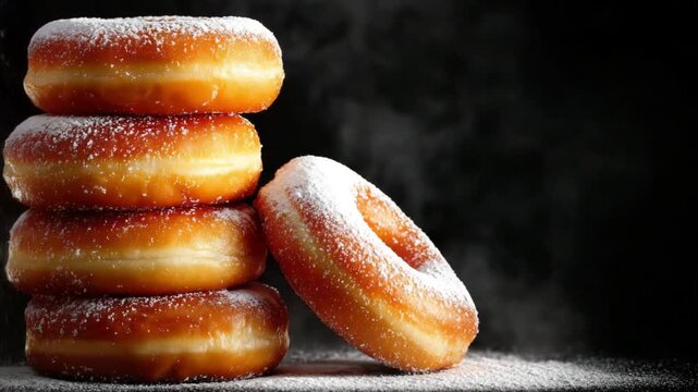 Delicious donuts dusted with powdered sugar.