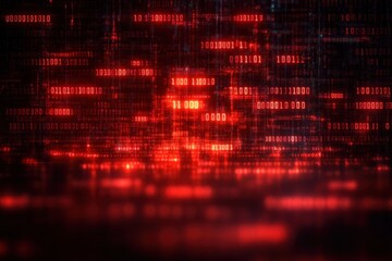 abstract digital background with glowing red binary code and data streams representing technology and information flow