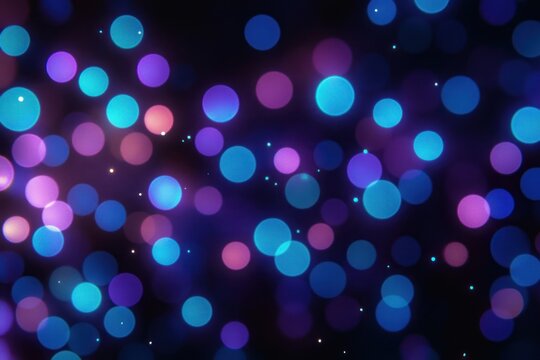 Abstract image featuring blurred circles of light in blue, purple, and pink hues creating a dreamy, colorful bokeh effect on a dark background