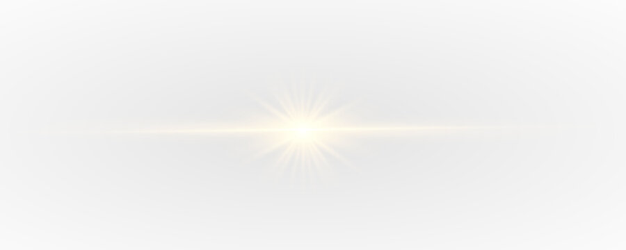 bright golden flare with radiant starburst and glowing rays, PNG illustration