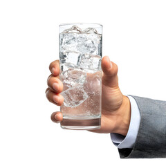 Elegant Male Hand in Formal Suit Holding Tall Glass
