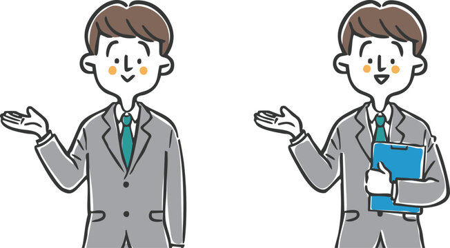 案内をするビジネスマン　上半身　ベクター
