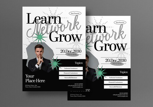 Grey Maximalism Learn, Network, Grow Business Flyer Layout