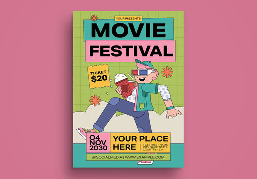 Green Groovy Movie Fest Flyer Layout