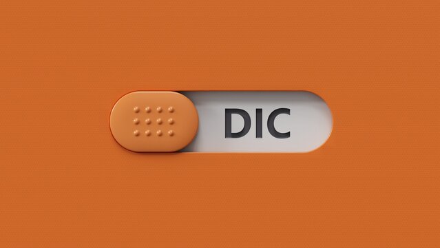 The word dic is written on slide switch spelling. Medical concept.close up of slide switch spelling,Business Concept.3D rendering.