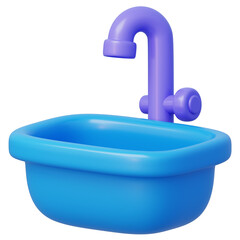 Home interior decor blue sink with purple faucet