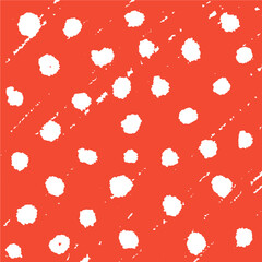 Red Hand Drawn Polka Dots Texture. Cute crayon dotted pattern. Great for Christmas cards, coasters and social media templates. Chalk Abstract Vector illustration