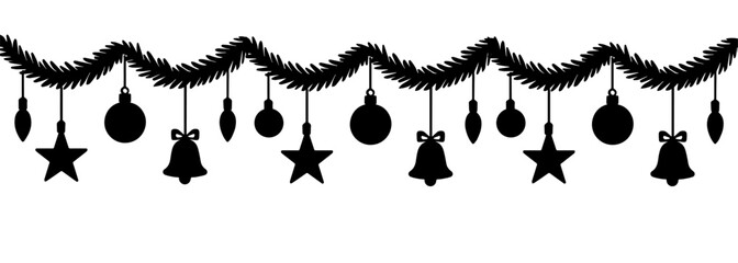 Christmas silhouette garland. hand drawing. Not AI, Vector illustrations