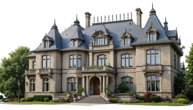 Vintage Chateau Style Mansion Isolated on White Background. biltmore house