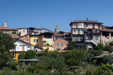 The beautiful summer evenings skyline of Masserano, a small town in Biella Province, in the north of Italy. Copy space above.