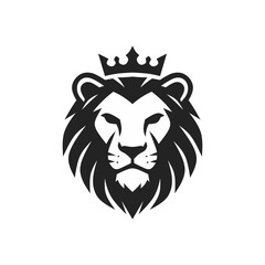 Elegant Monogram Lion Head with Crown Minimalist Illustration Silhouette Style
