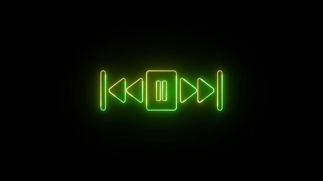 Music player scroll bar button with audio reactor, Sound audio equalizer animation. Glowing light neon media player pause icon animation sign symbol on black background