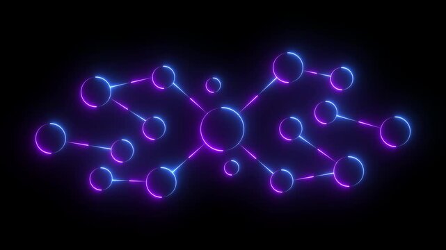 Neon network connection abstract background animation. data analysis tools, and collaborative interaction .Futuristic Network Structure with Glowing Lines . 4k motion graphic animation .