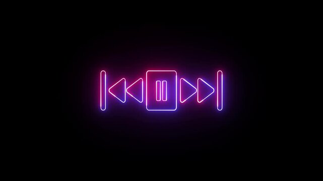 Music player scroll bar button with audio reactor, Sound audio equalizer animation. Glowing light neon media player pause icon animation sign symbol on black background