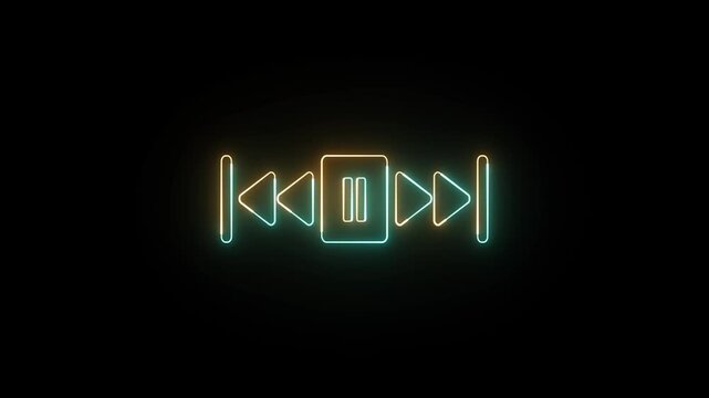 Music player scroll bar button with audio reactor, Sound audio equalizer animation. Glowing light neon media player pause icon animation sign symbol on black background