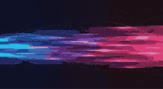 Vibrant abstract digital background featuring energetic blue and pink data flow streaks, creating a dynamic and modern design element with a pixel glitch aesthetic