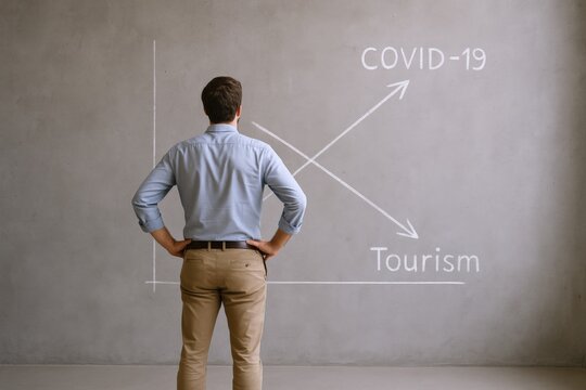 Economic Impact Illustration: Professional Analyzes Decreasing Tourism Rates and Rising Pandemic Effects on Global Business