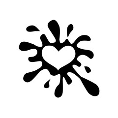 Bold black ink splash design with a clean, white heart shape at the center. A striking, dynamic symbol of passionate love, art, creativity, or powerful emotion.
