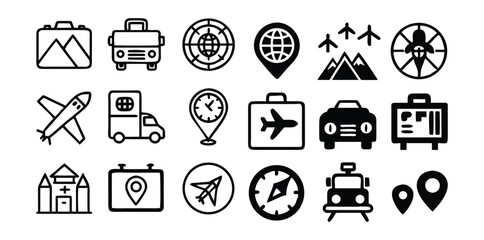 Travel & Navigation Icons Pack | Map, Compass, Airplane, GPS, and Location Vector Set | Minimal Line & Solid Style