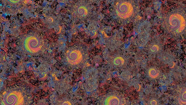 3D fractal textile fashion prints, vibrant psychedelic design for fabric applications