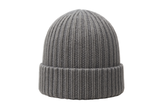 Ribbed Knit Beanie Hat Gray Isolated on a Transparent Background