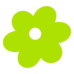 Simple Flat Bright Green Flower with White Center Icon Design