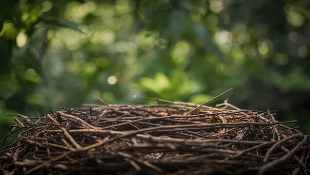 Nest of twigs, serving as a natural habitat for wildlife, preservation